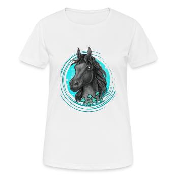 Les étoiles noires de cheval scintillent turquoise - T-shirt respirant Femme - blanc - Devant - AI Model Female 172 dark (172cm)