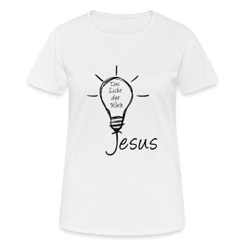 Das Licht der Welt - JESUS - Frauen T-Shirt atmungsaktiv - Weiß - Vorne - AI Model Female 172 dark (172cm)
