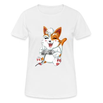 Katze Videospieler - Frauen T-Shirt atmungsaktiv - Weiß - Vorne - AI Model Female 172 dark (172cm)