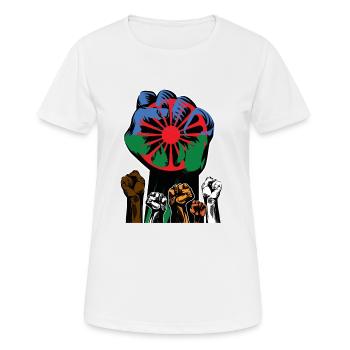 SINTI UND ROMA REVOLUTION ANTIZIGANISMUS - Frauen T-Shirt atmungsaktiv - Weiß - Vorne - AI Model Female 172 dark (172cm)