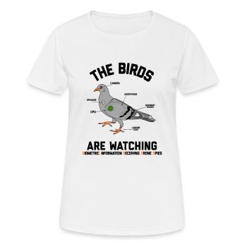 Les oiseaux regardent la conspiration des drones drôle - T-shirt respirant Femme - blanc - Devant - AI Model Female 172 dark (172cm)