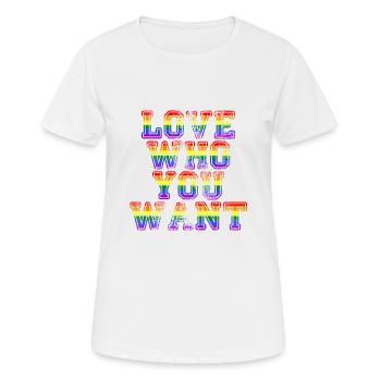 Love Who You Want Gay Pride LGBTQ Regenbogen CSD - Frauen T-Shirt atmungsaktiv - Weiß - Vorne - AI Model Female 172 dark (172cm)