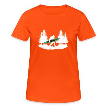 Bigfoot Kajak Paddeln See Wildwasser Kanu - Frauen T-Shirt atmungsaktiv - Neonorange - Vorne - AI Model Female 172 dark (172cm)