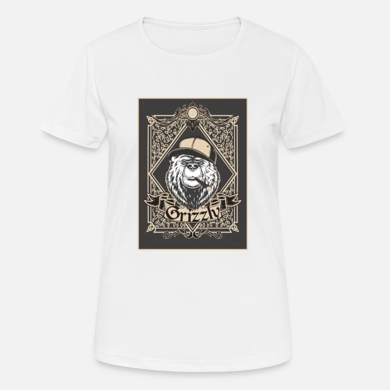 Grizzly bear with cap and cigar - Women's Breathable T-Shirt - white