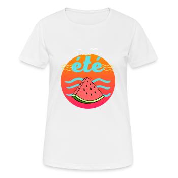 plage vacances à la mer été cercle pastèque soleil - T-shirt respirant Femme - blanc - Devant - AI Model Female 172 dark (172cm)