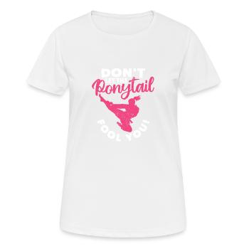 Ne vous laissez pas berner par la queue de cheval Funny - T-shirt respirant Femme - blanc - Devant - AI Model Female 172 dark (172cm)