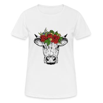 Tête de vache avec fleurs - T-shirt respirant Femme - blanc - Devant - AI Model Female 172 dark (172cm)