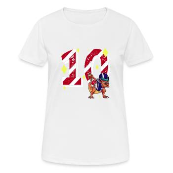 10 ans Dinosaure Football Américain 10ème B-day - T-shirt respirant Femme - blanc - Devant - AI Model Female 172 dark (172cm)