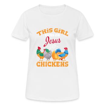 This Girl Runs On Jesus And Chickens Funny Chicken - Women's Breathable T-Shirt - white - Front - AI Model Female 172 dark (172cm)