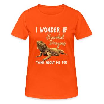 Je me demande si les dragons barbus pensent à moi aussi Bea - T-shirt respirant Femme - orange néon - Devant - AI Model Female 172 dark (172cm)