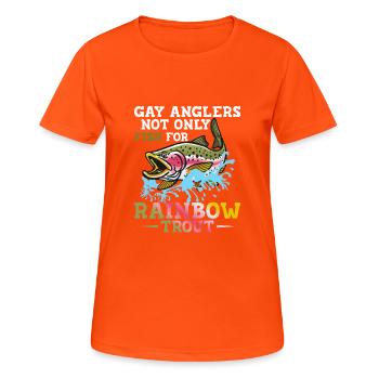 Gay Anglers Not Only Fish For Rainbow Trout Rod F - Women's Breathable T-Shirt - neon orange - Front - AI Model Female 172 dark (172cm)