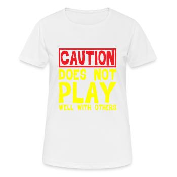 Attention, ne joue pas bien avec les autres 32 - T-shirt respirant Femme - blanc - Devant - AI Model Female 172 dark (172cm)