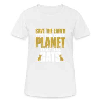planet protection cats - Women's Breathable T-Shirt - white - Front - AI Model Female 172 dark (172cm)