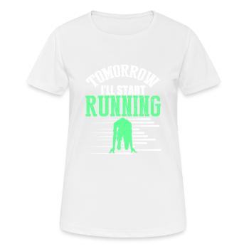 départ de la course demain - T-shirt respirant Femme - blanc - Devant - AI Model Female 172 dark (172cm)