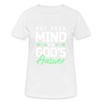 Dieu répond bible - T-shirt respirant Femme - blanc - Devant - AI Model Female 172 dark (172cm)