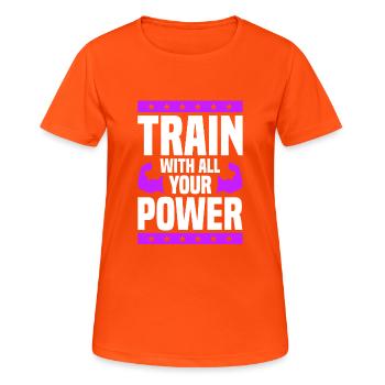 training fitness power - Frauen T-Shirt atmungsaktiv - Neonorange - Vorne - AI Model Female 172 dark (172cm)