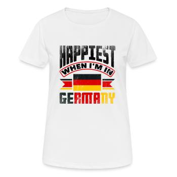 German Germany German Flag Happiest When Im In - Frauen T-Shirt atmungsaktiv - Weiß - Vorne - AI Model Female 172 dark (172cm)