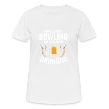 Peut sucer au bowling mais je botte le cul en buvant - T-shirt respirant Femme - blanc - Devant - AI Model Female 172 dark (172cm)