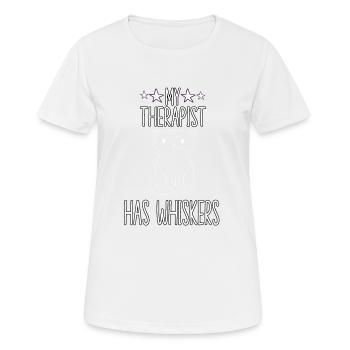 Mein Therapeut hat Schnurrhaare Katzenhalter Katze - Frauen T-Shirt atmungsaktiv - Weiß - Vorne - AI Model Female 172 dark (172cm)