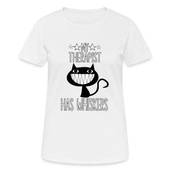 Mein Therapeut hat Schnurrhaare Katzenspruch Katze - Frauen T-Shirt atmungsaktiv - Weiß - Vorne - AI Model Female 172 dark (172cm)