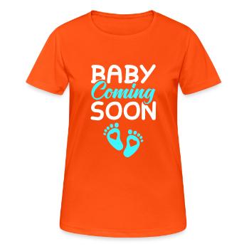 baby coming soon - Frauen T-Shirt atmungsaktiv - Neonorange - Vorne - AI Model Female 172 dark (172cm)
