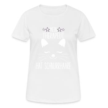 Mein Therapeut hat Schnurrhaare süßer Katzenspruch - Frauen T-Shirt atmungsaktiv - Weiß - Vorne - AI Model Female 172 dark (172cm)