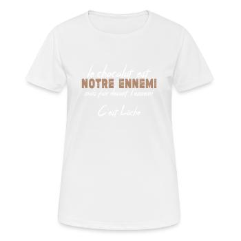 Le Chocolat Est Notre Ennemi - T-shirt respirant Femme - blanc - Devant - AI Model Female 172 dark (172cm)