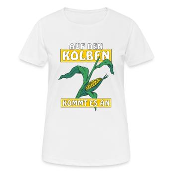 AUF DEN KOLBEN KOMMT ES AN - Frauen T-Shirt atmungsaktiv - Weiß - Vorne - AI Model Female 172 dark (172cm)