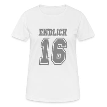 16. Geburtstag Geschenk Endlich 16 Sechzehn - Frauen T-Shirt atmungsaktiv - Weiß - Vorne - AI Model Female 172 dark (172cm)