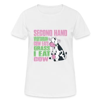 Second Hand Vegetarian, Cow Eats Grass, I Eat Cow - Frauen T-Shirt atmungsaktiv - Weiß - Vorne - AI Model Female 172 dark (172cm)