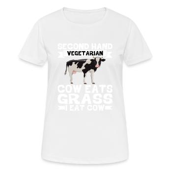 Second Hand Vegetarian, Cow Eats Grass, I Eat Cow2 - Frauen T-Shirt atmungsaktiv - Weiß - Vorne - AI Model Female 172 dark (172cm)