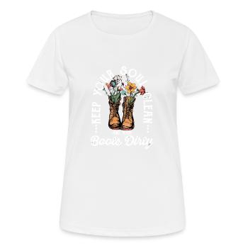 Hiking Hiking Boots Soul clean Boots dirty - Women's Breathable T-Shirt - white - Front - AI Model Female 172 dark (172cm)