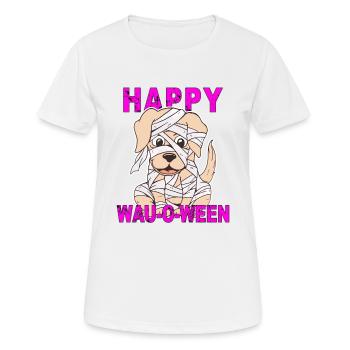 HUND HAPPY WAU-O-WEEN - Frauen T-Shirt atmungsaktiv - Weiß - Vorne - AI Model Female 172 dark (172cm)