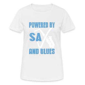 Powered By SAX And Blues Cool Retro Designs - Women's Breathable T-Shirt - white - Front - AI Model Female 172 dark (172cm)
