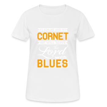 Me & My Cornet We Will Serve The Lord With Blues - Women's Breathable T-Shirt - white - Front - AI Model Female 172 dark (172cm)
