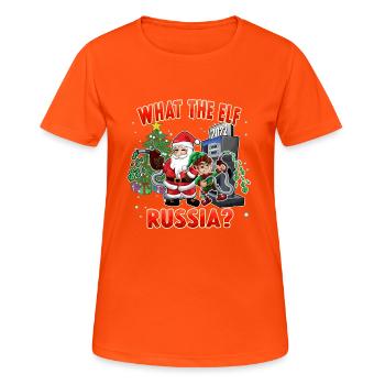 Russland Was der Elf Weihnachtshumor 2022 - Frauen T-Shirt atmungsaktiv - Neonorange - Vorne - AI Model Female 172 dark (172cm)
