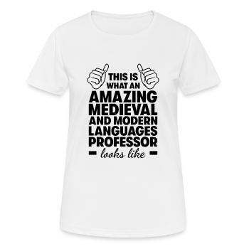 Professeur de langues médiévales et modernes - T-shirt respirant Femme - blanc - Devant - AI Model Female 172 dark (172cm)