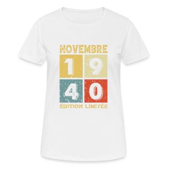 Anniversaire Vintage Idée Cadeau Novembre 1940 - T-shirt respirant Femme - blanc - Devant - AI Model Female 172 dark (172cm)