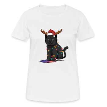 Reindeer Black Cat Christmas Lights Funny - Women's Breathable T-Shirt - white - Front - AI Model Female 172 dark (172cm)