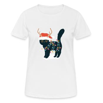Reindeer Black Cat Christmas Lights Funny - Women's Breathable T-Shirt - white - Front - AI Model Female 172 dark (172cm)