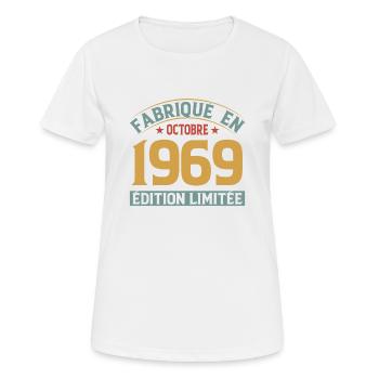 Fabriqué En Octobre 1969 Édition Limitée - T-shirt respirant Femme - blanc - Devant - AI Model Female 172 dark (172cm)