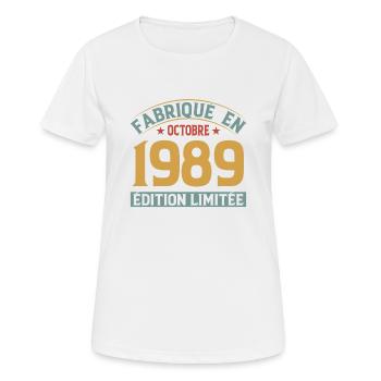 Fabriqué En Octobre 1989 Édition Limitée - T-shirt respirant Femme - blanc - Devant - AI Model Female 172 dark (172cm)