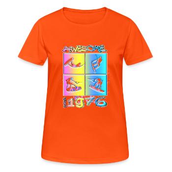 Awesome since 1976. Wakeboard Lifestyle - Frauen T-Shirt atmungsaktiv - Neonorange - Vorne - AI Model Female 172 dark (172cm)
