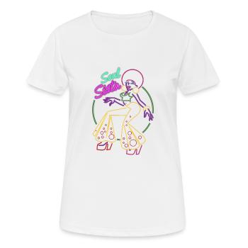 Funk Clothing | Vintage 70er Jahre Kostüm für Soul Musik - Frauen T-Shirt atmungsaktiv - Weiß - Vorne - AI Model Female 172 dark (172cm)