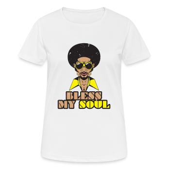 Funk Clothing | Vintage 70er Jahre Kostüm für Soul Musik - Frauen T-Shirt atmungsaktiv - Weiß - Vorne - AI Model Female 172 dark (172cm)