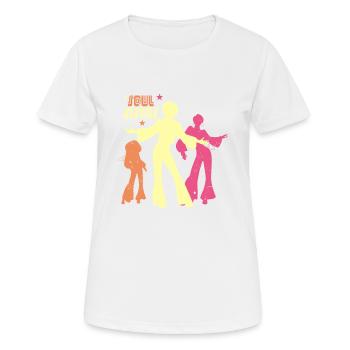 Funk Clothing | Vintage 70er Jahre Kostüm für Soul Musik - Frauen T-Shirt atmungsaktiv - Weiß - Vorne - AI Model Female 172 dark (172cm)