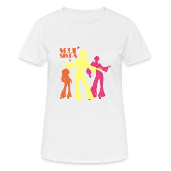 Funk Clothing | Vintage 70er Jahre Kostüm für Soul Musik - Frauen T-Shirt atmungsaktiv - Weiß - Vorne - AI Model Female 172 dark (172cm)
