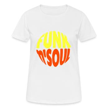 Funk Clothing | Vintage 70er Jahre Kostüm für Soul Musik - Frauen T-Shirt atmungsaktiv - Weiß - Vorne - AI Model Female 172 dark (172cm)