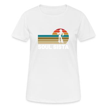 Funk Clothing | Vintage 70er Jahre Kostüm für Soul Musik - Frauen T-Shirt atmungsaktiv - Weiß - Vorne - AI Model Female 172 dark (172cm)