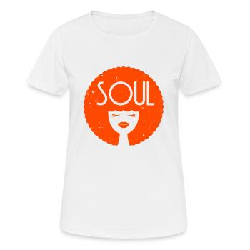 Funk Clothing | Vintage 70er Jahre Kostüm für Soul Musik - Frauen T-Shirt atmungsaktiv - Weiß - Vorne - AI Model Female 172 dark (172cm)
